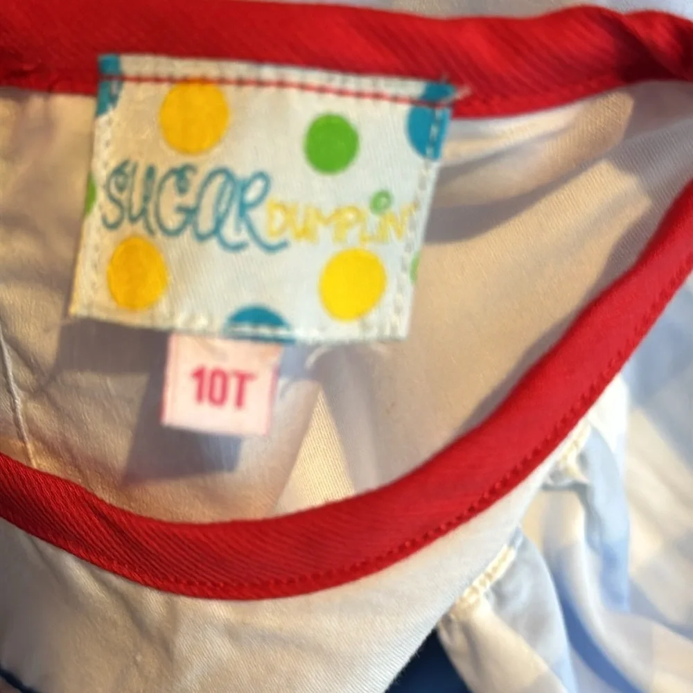 Sugar Blue and White Dress with Red Trim‎ with matching shorts size 10 T